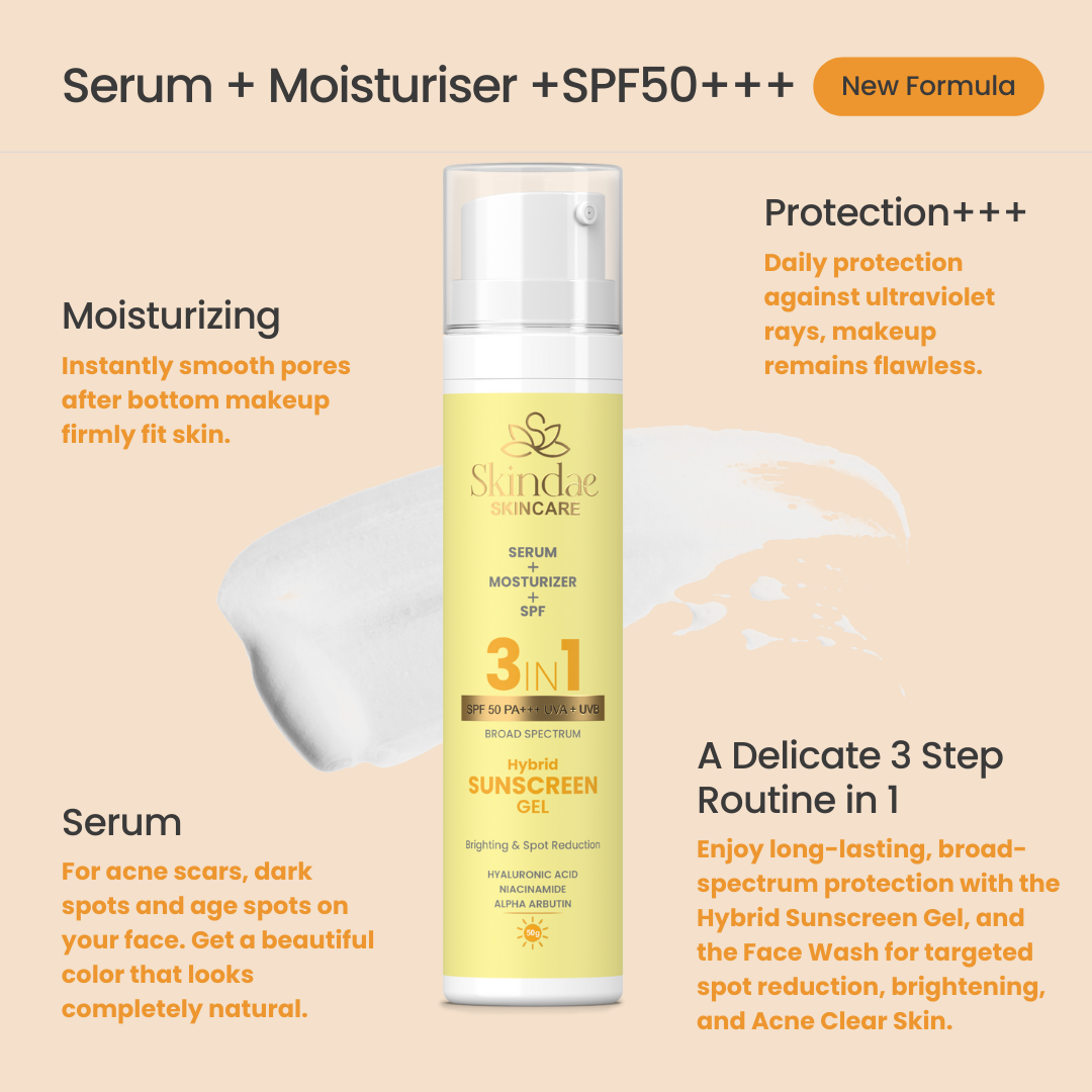 Skindae 3 in 1 Hybrid Sunscreen Gel SPF 50+| PA+++ Brighting & Spot Reduction