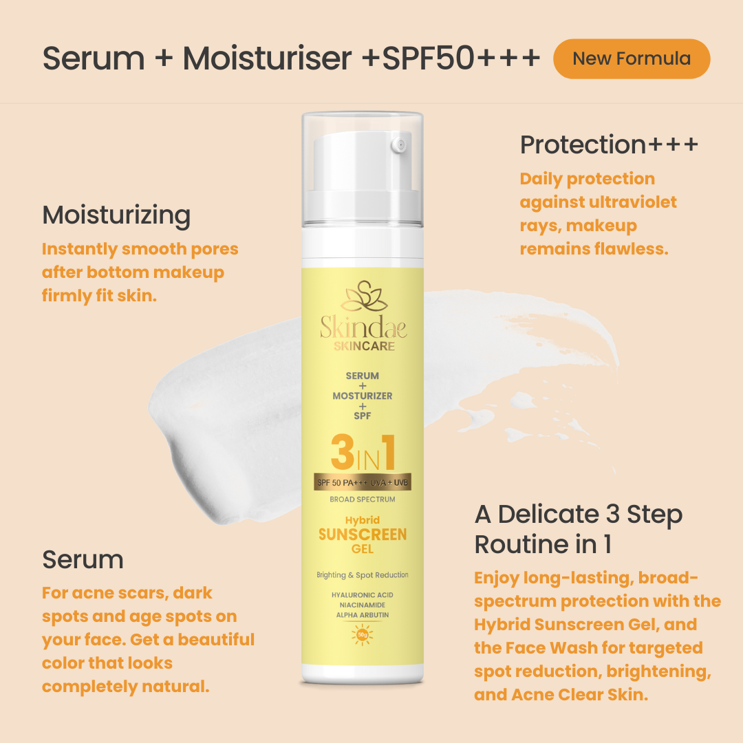 Skindae 3 in 1 Hybrid Sunscreen Gel SPF 50+| PA+++ Brighting & Spot Reduction 50g